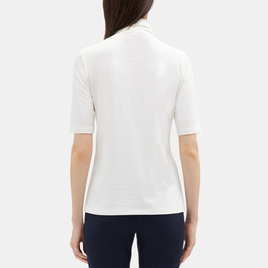 Women Theory Outlet | Turtleneck Tee In Pima Cotton Jersey Ivory