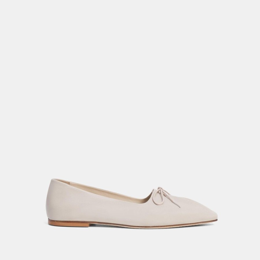 Women Theory Outlet | Pleated Ballet Flat In Leather Cement