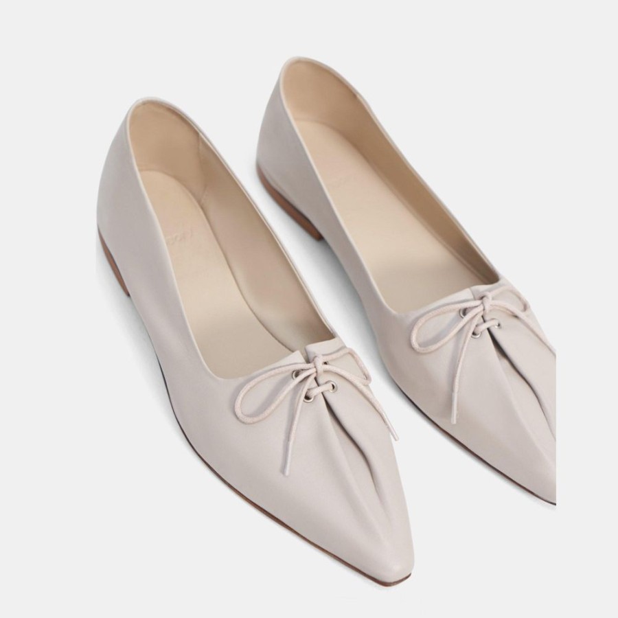 Women Theory Outlet | Pleated Ballet Flat In Leather Cement