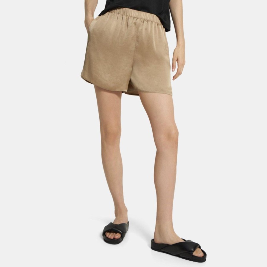 Women Theory Outlet | Easy Pull-On Short In Crushed Satin Mesa