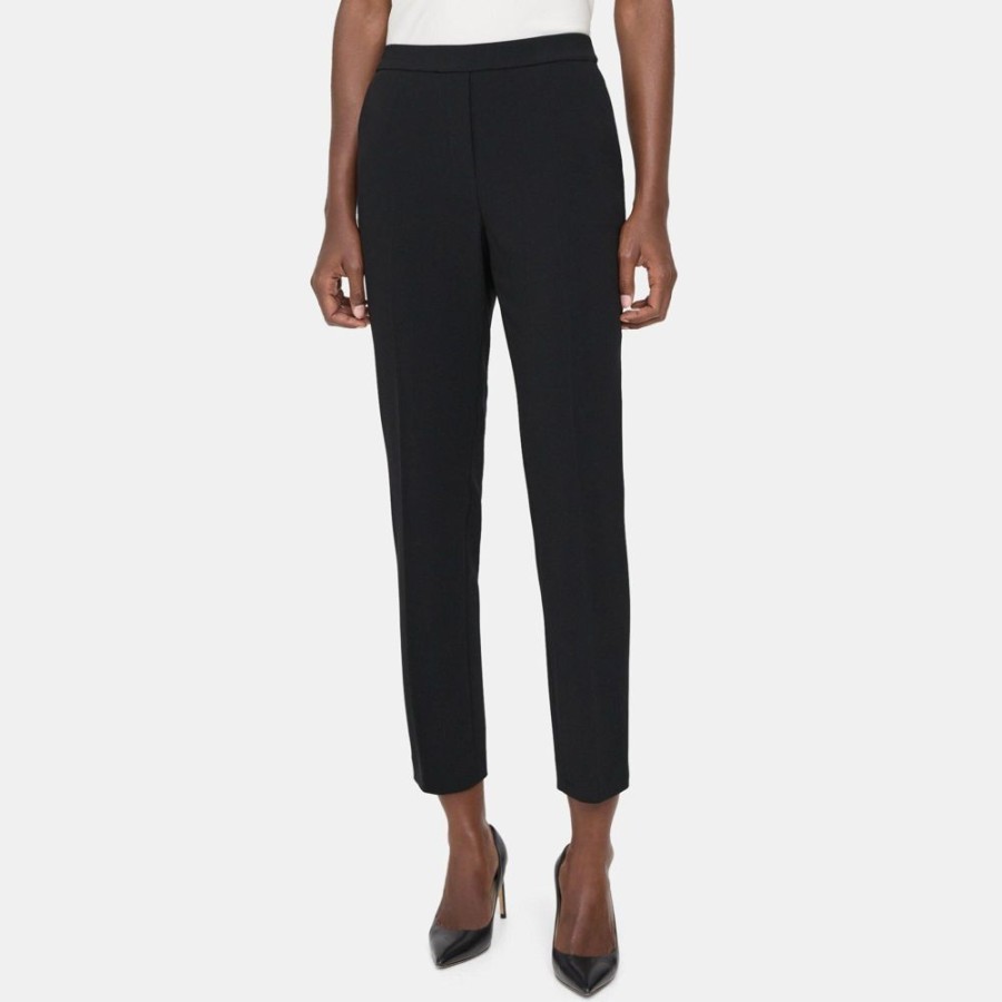 Women Theory Outlet | Slim Cropped Pull-On Pant In Crepe Black