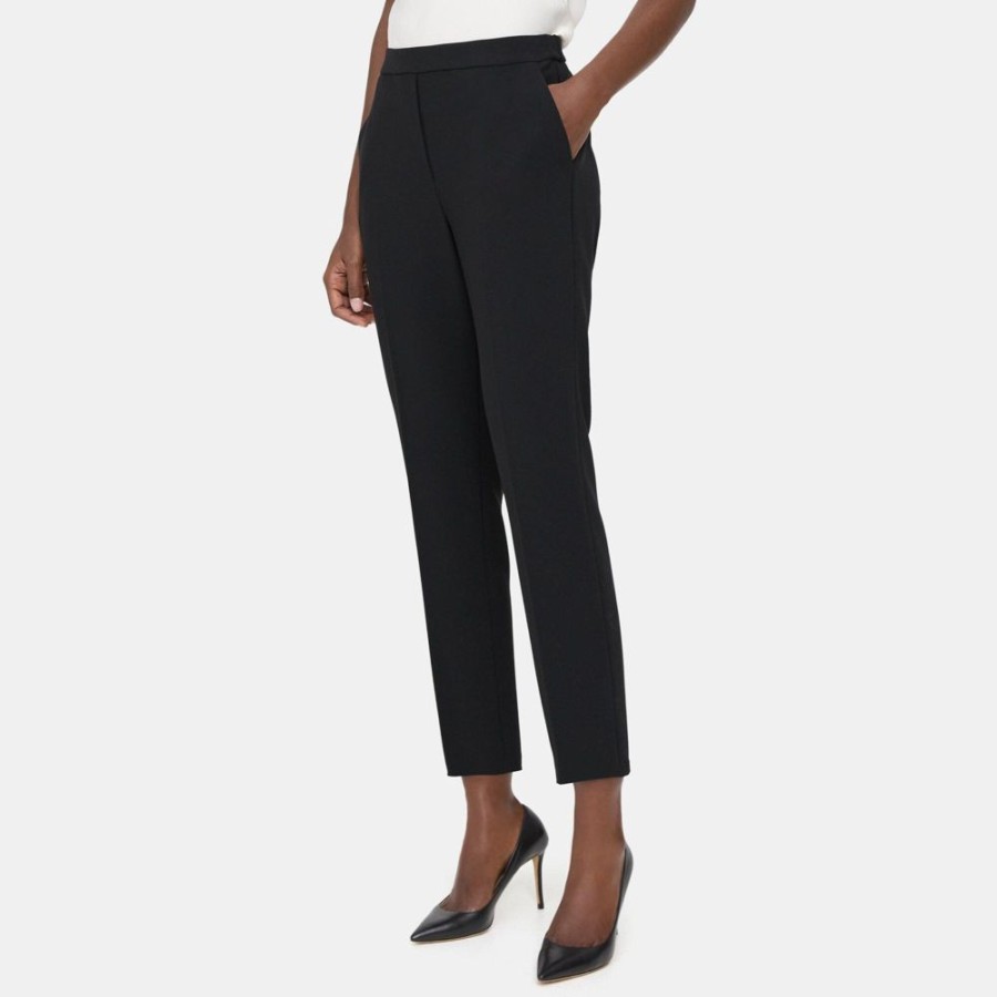 Women Theory Outlet | Slim Cropped Pull-On Pant In Crepe Black