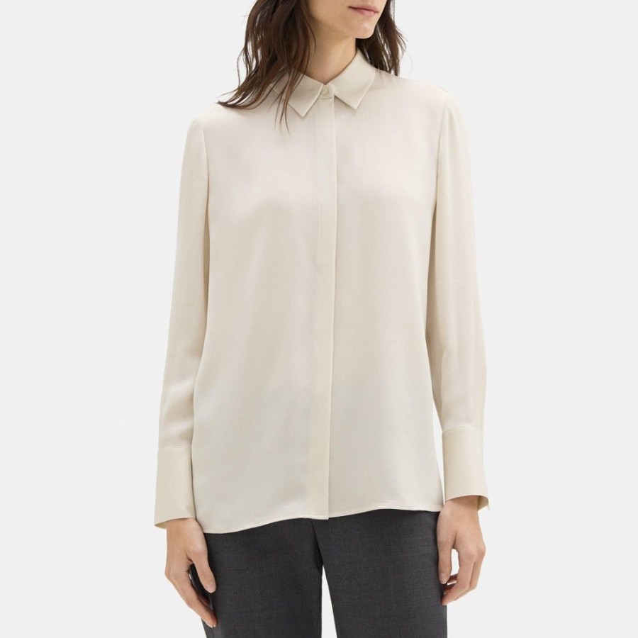 Women Theory Outlet | Relaxed Shirt In Silk Georgette Sand