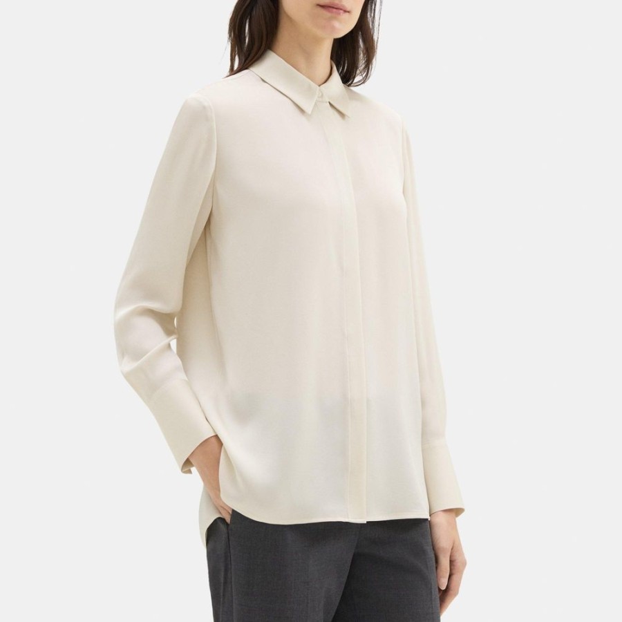 Women Theory Outlet | Relaxed Shirt In Silk Georgette Sand