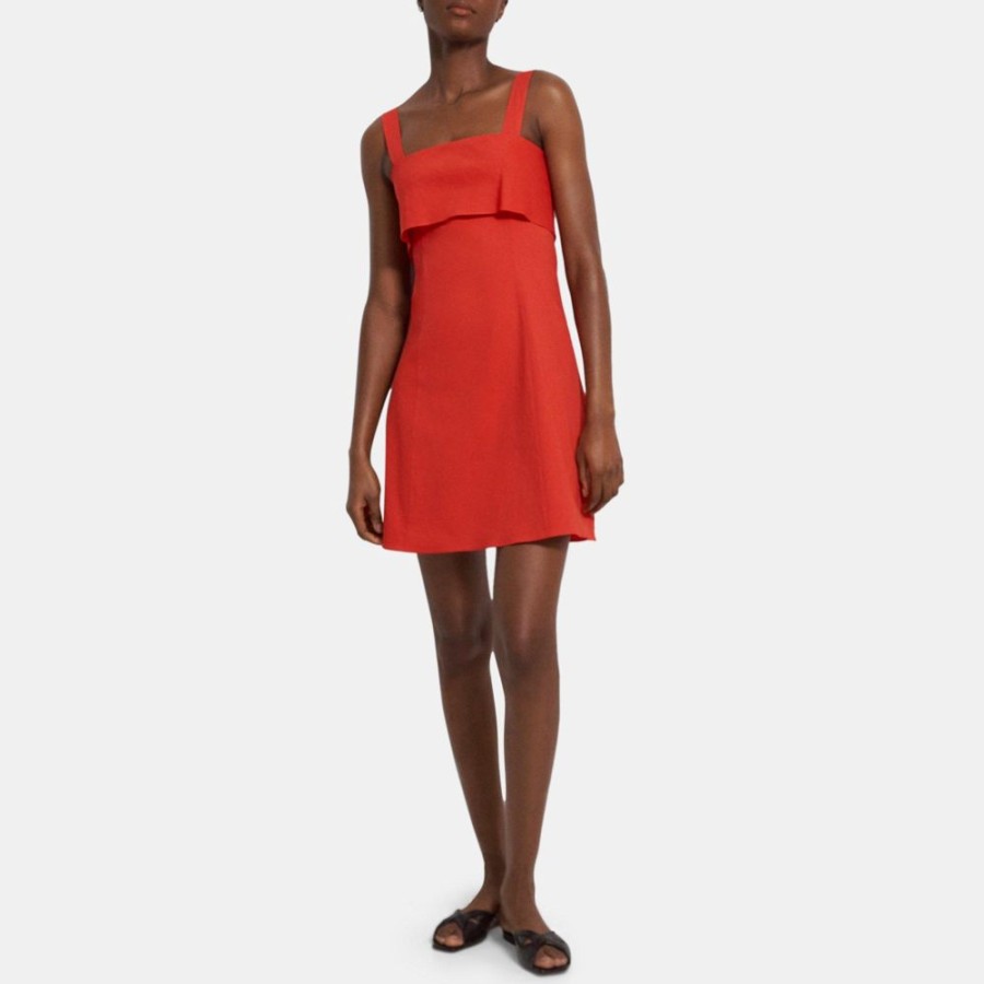 Women Theory Outlet | Drape-Back Dress In Stretch Linen Poppy