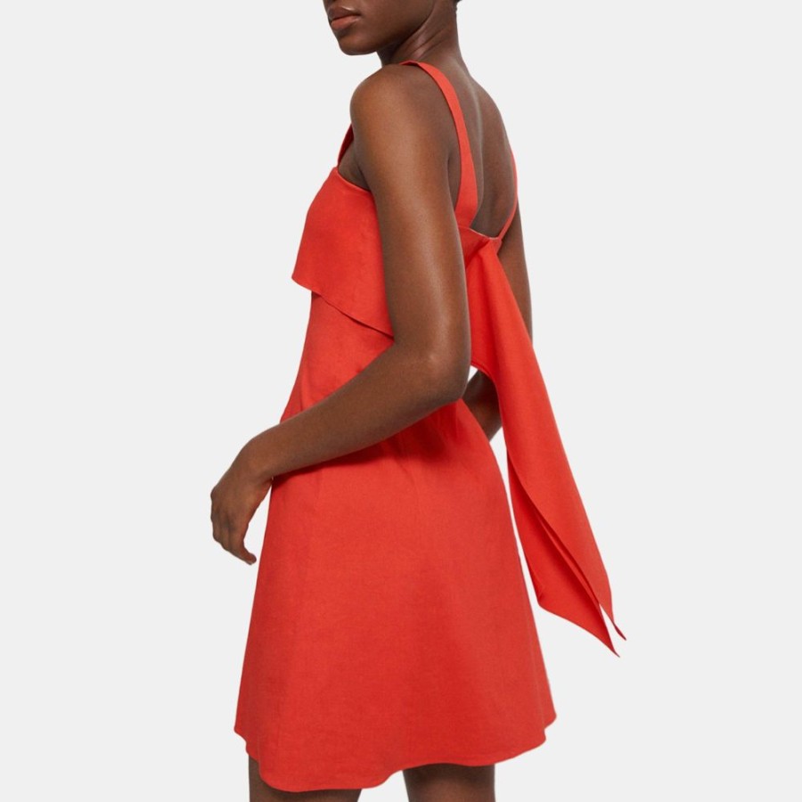 Women Theory Outlet | Drape-Back Dress In Stretch Linen Poppy