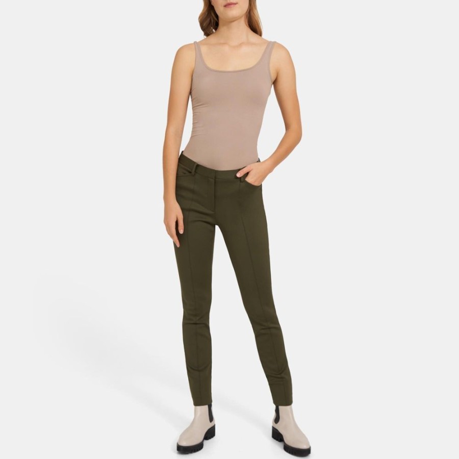 Women Theory Outlet | Seamed Trouser In Tech Knit Olive