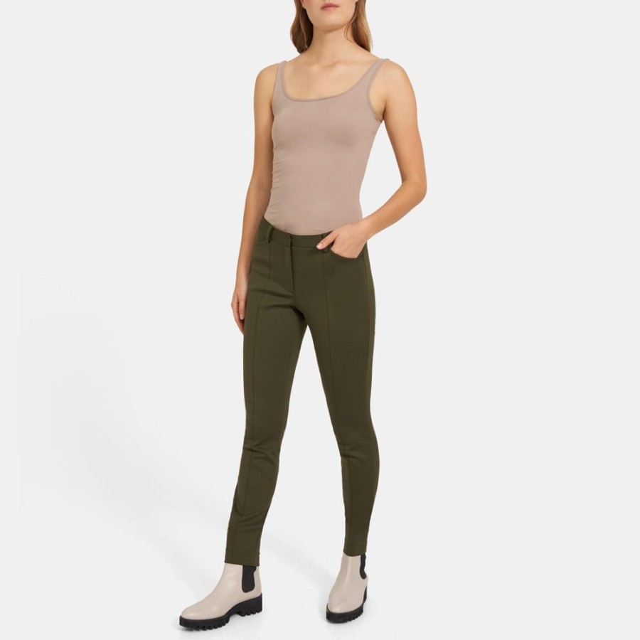 Women Theory Outlet | Seamed Trouser In Tech Knit Olive