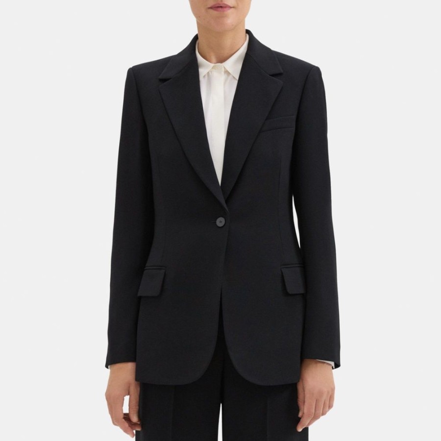 Women Theory Outlet | Fitted Blazer In Crepe Black