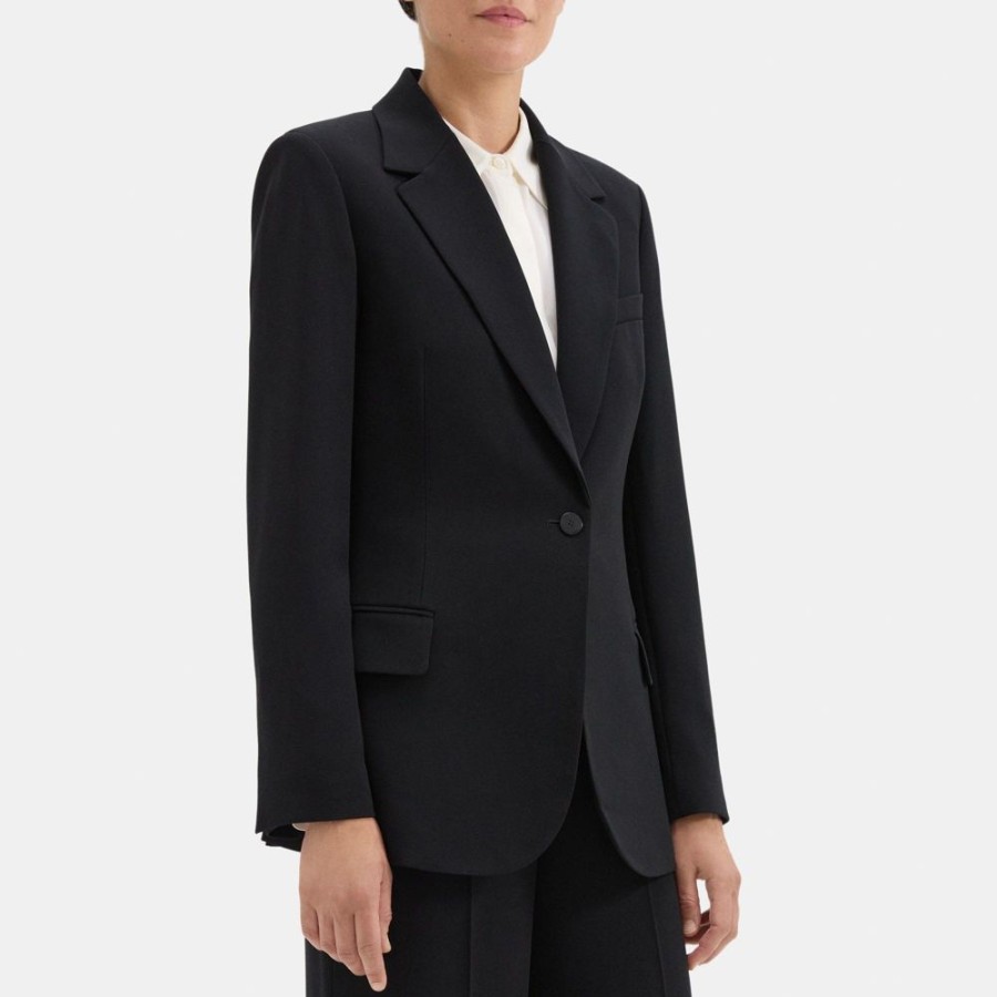 Women Theory Outlet | Fitted Blazer In Crepe Black