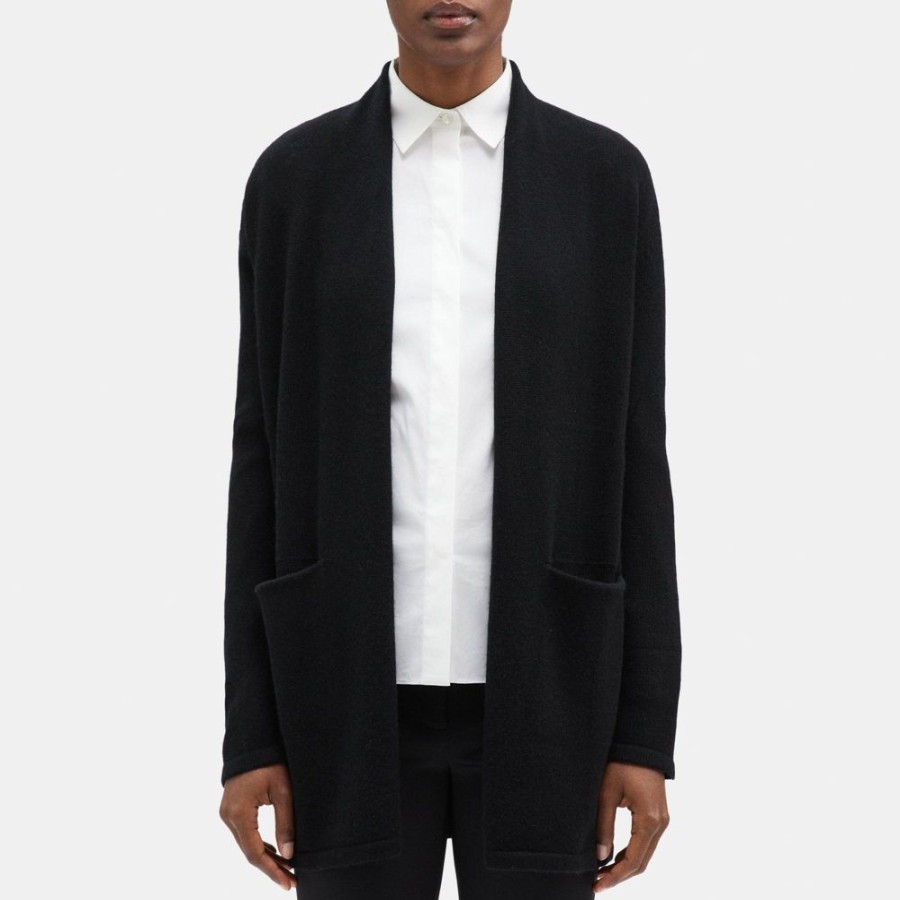 Women Theory Outlet | Open Front Cardigan In Wool-Cashmere Black