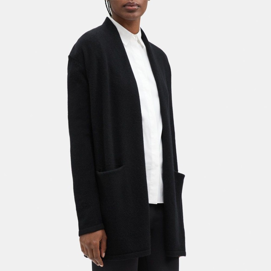 Women Theory Outlet | Open Front Cardigan In Wool-Cashmere Black