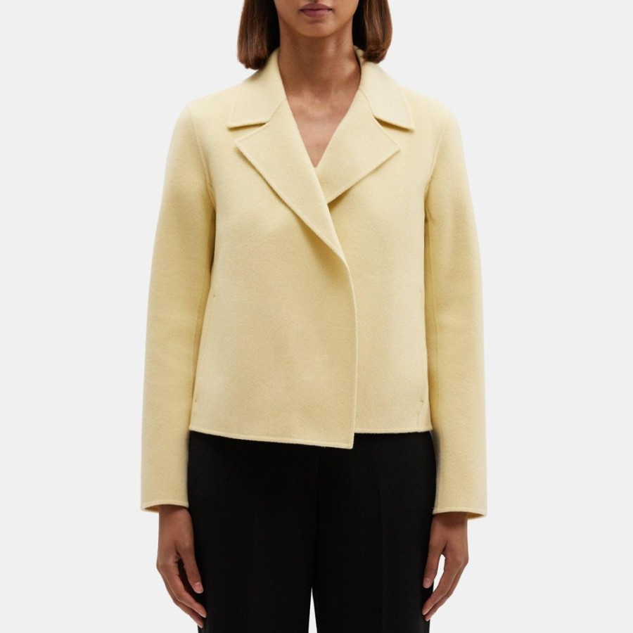 Women Theory Outlet | Cropped Open Front Jacket In Double-Face Wool-Cashmere Butter Yellow