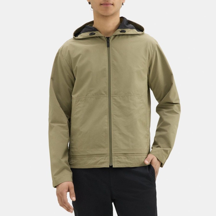 Men Theory Outlet | Hooded Zip-Up Jacket In Polyester Light Olive