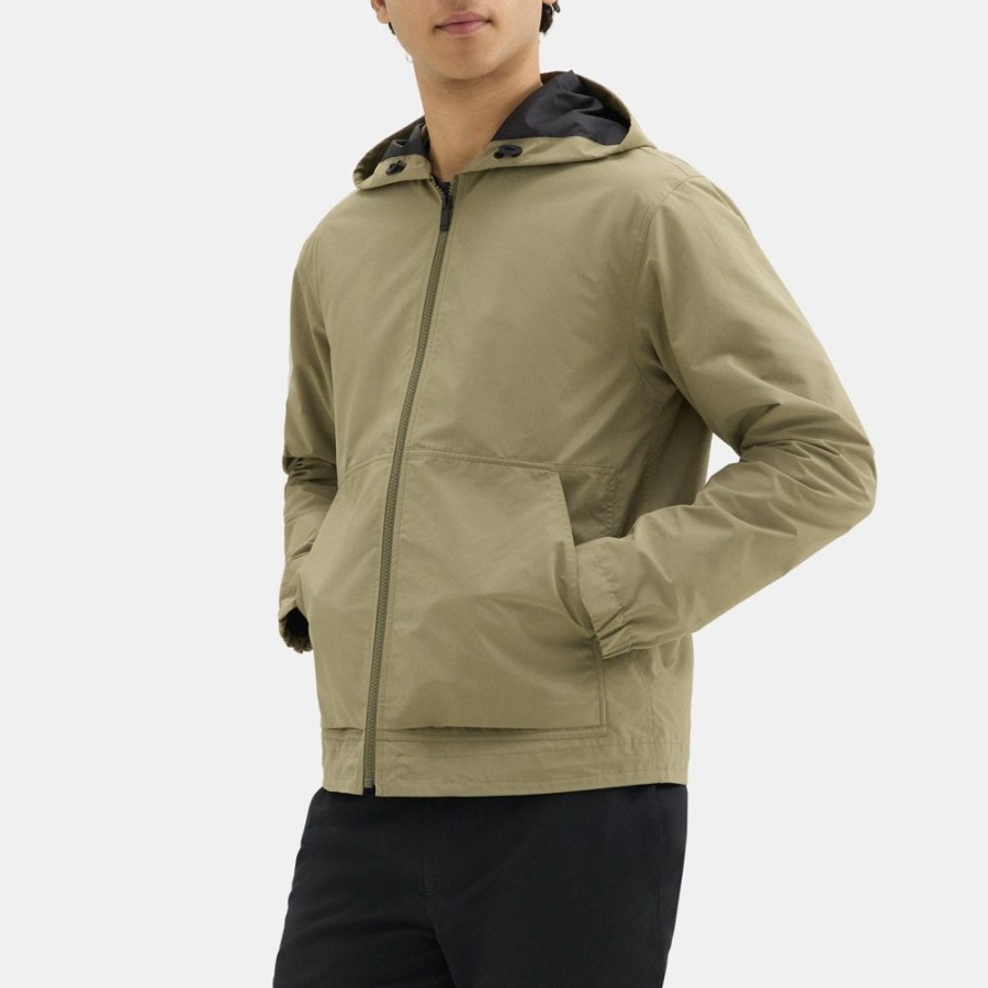 Men Theory Outlet | Hooded Zip-Up Jacket In Polyester Light Olive