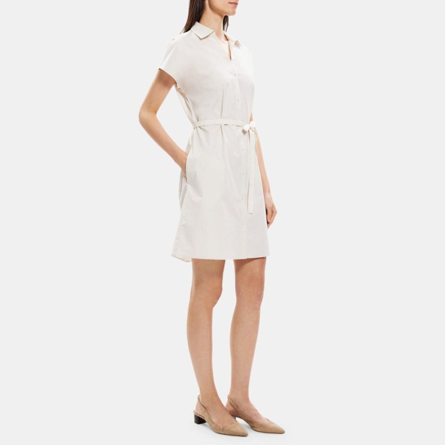 Women Theory Outlet | Dolman Sleeve Shirt Dress In Cotton Poplin Sand