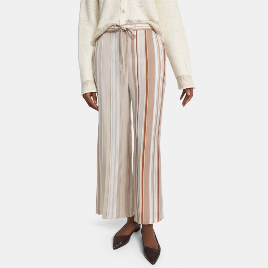 Women Theory Outlet | Wide Crop Pant In Striped Twill Multi