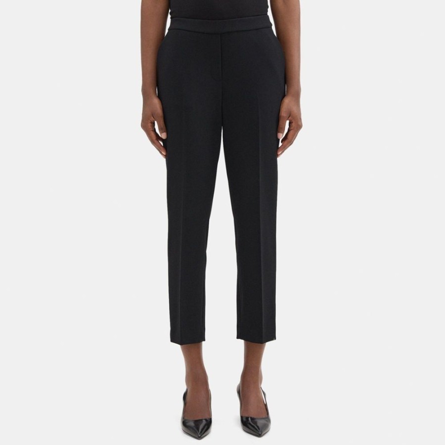 Women Theory Outlet | Cropped Slim Pull-On Pant In Crepe Black