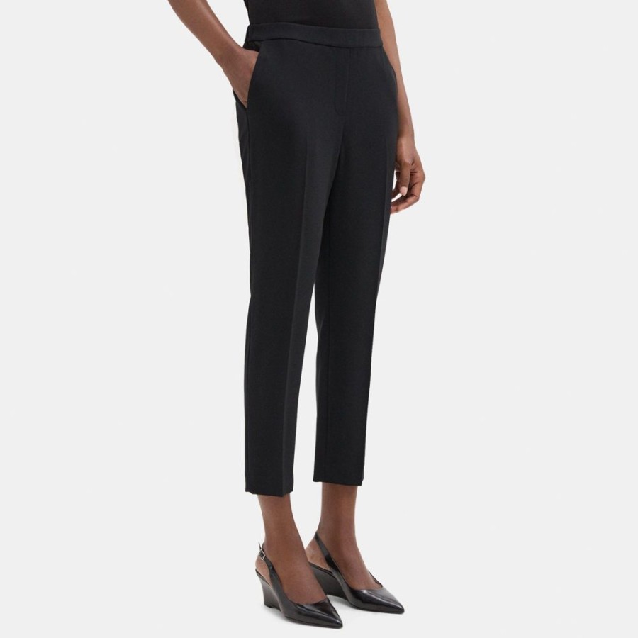 Women Theory Outlet | Cropped Slim Pull-On Pant In Crepe Black