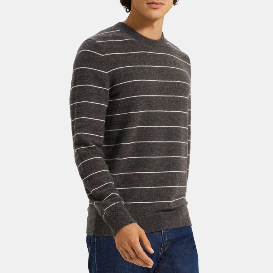 Men Theory Outlet | Crewneck Sweater In Striped Cashmere Charcoal Multi