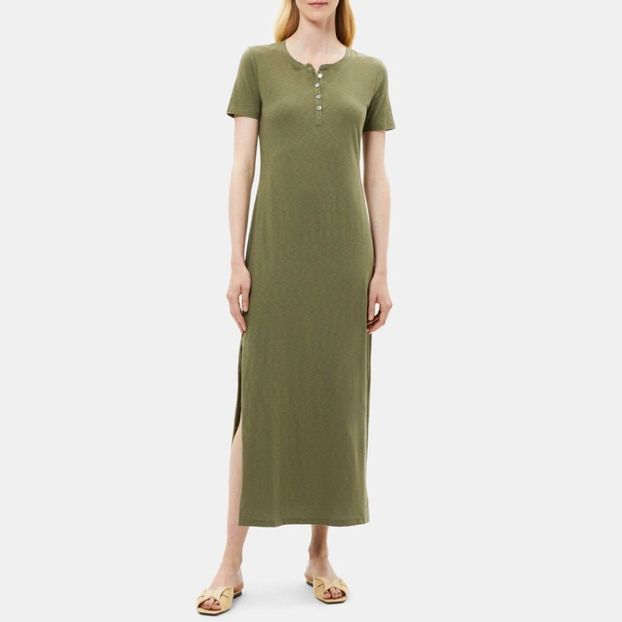 Women Theory Outlet | Henley Maxi Dress In Slub Cotton