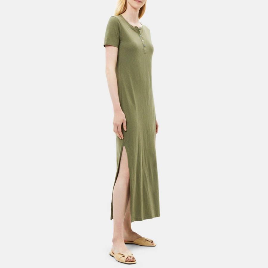 Women Theory Outlet | Henley Maxi Dress In Slub Cotton