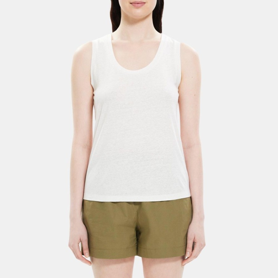 Women Theory Outlet | Easy Tank In Linen-Blend White