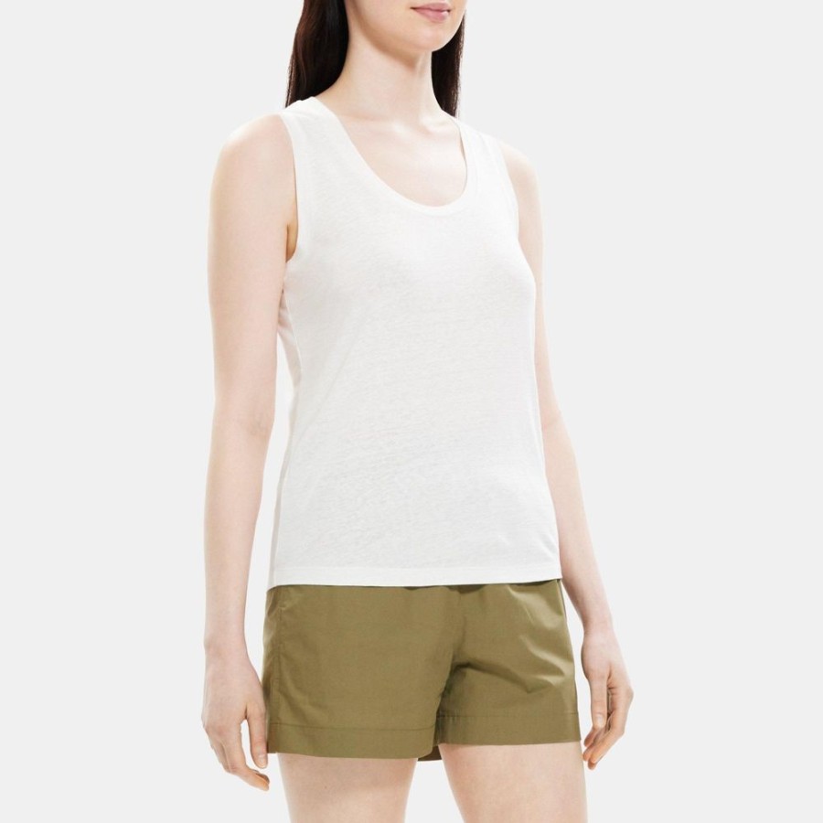 Women Theory Outlet | Easy Tank In Linen-Blend White