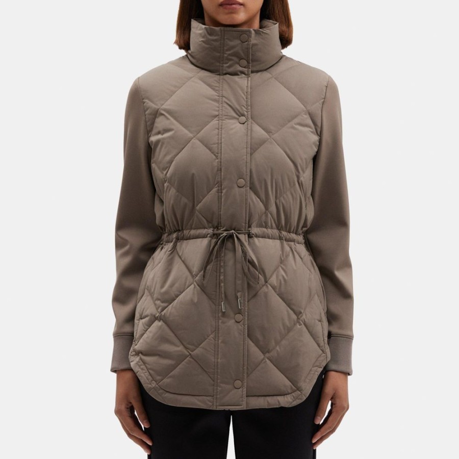 Women Theory Outlet | Combo Puffer Jacket In City Poly Elm