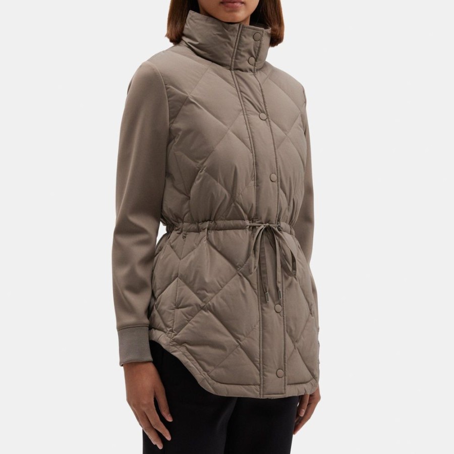 Women Theory Outlet | Combo Puffer Jacket In City Poly Elm