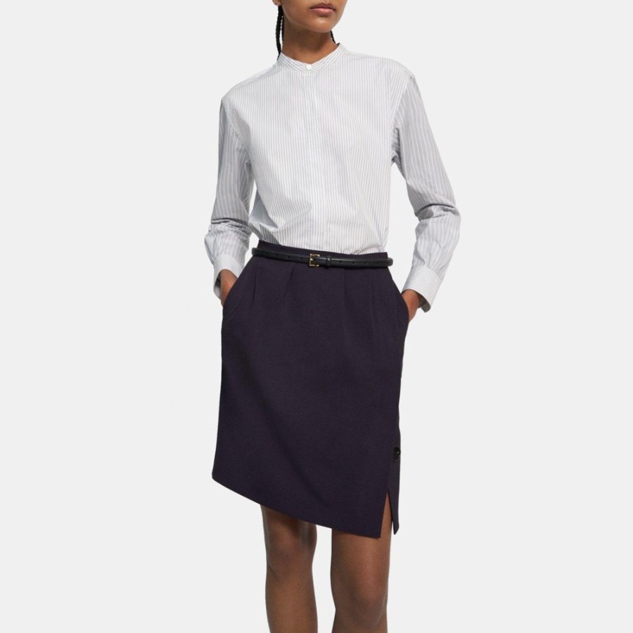 Women Theory Outlet | Wool Twill Pleated Skirt Dark Purple