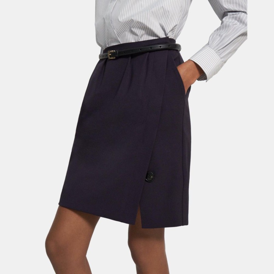 Women Theory Outlet | Wool Twill Pleated Skirt Dark Purple