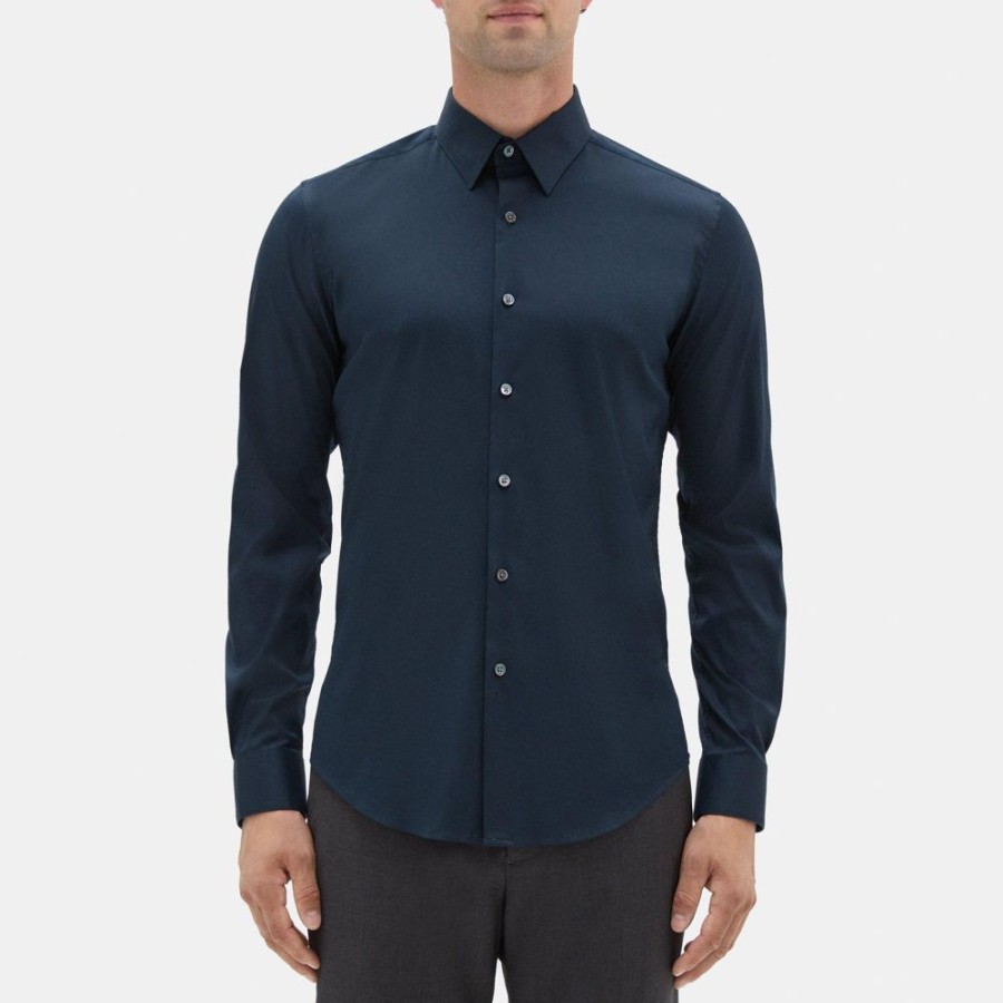 Men Theory Outlet | Tailored Shirt In Stretch Cotton Eclipse