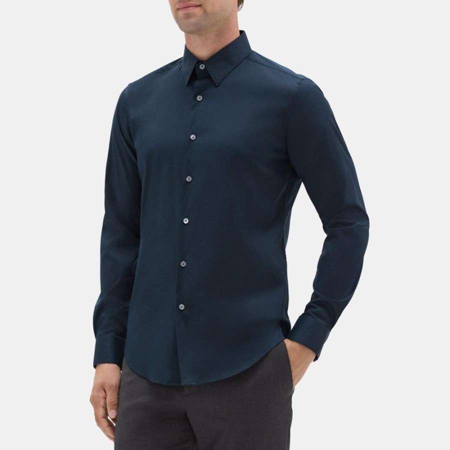 Men Theory Outlet | Tailored Shirt In Stretch Cotton Eclipse