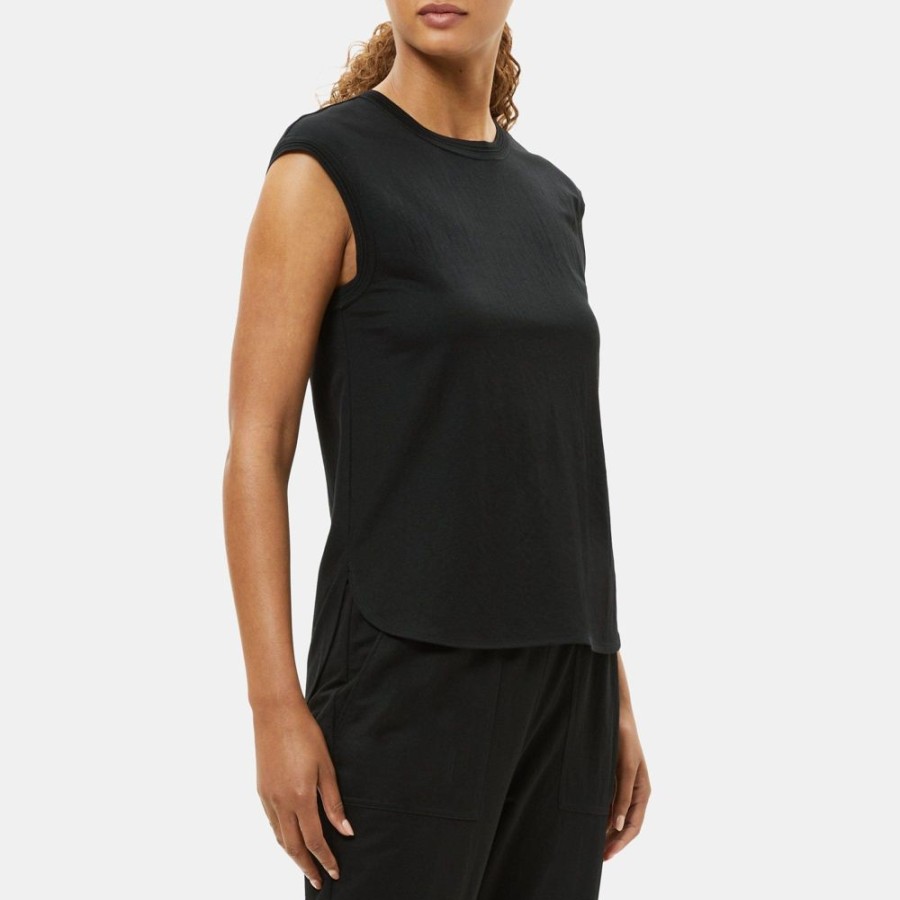 Women Theory Outlet | Scoop Neck Tee In Drapey Pique Black