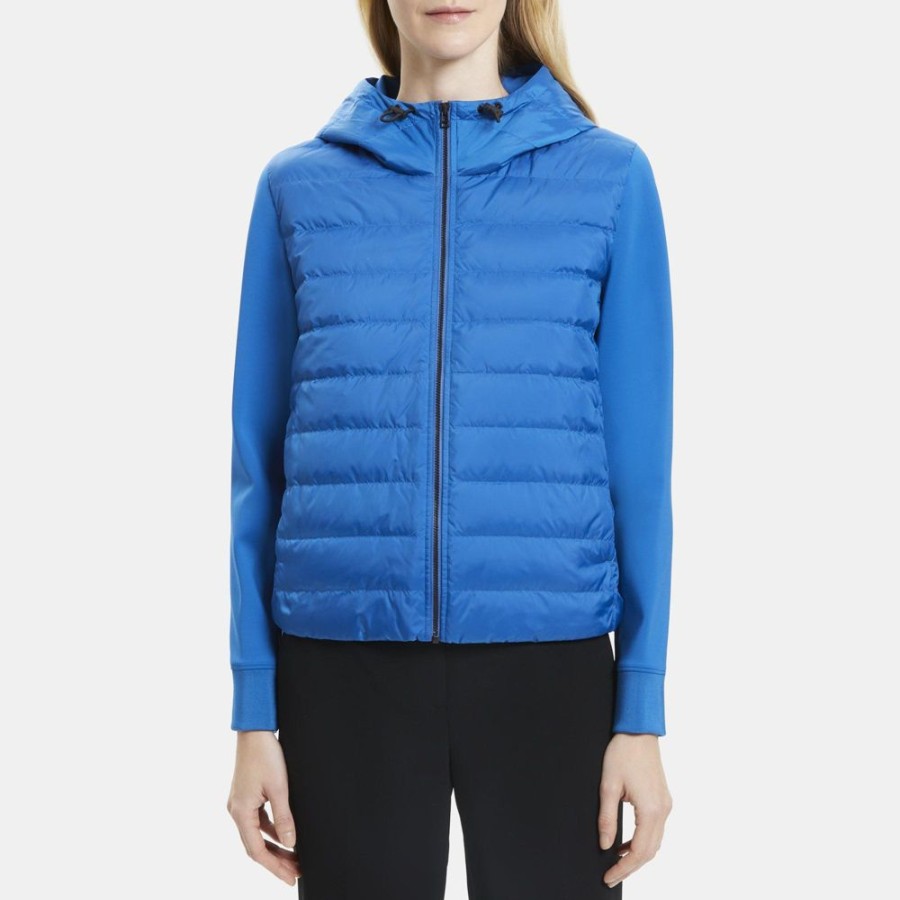 Women Theory Outlet | Puffer Jacket In Knit Combo Marine