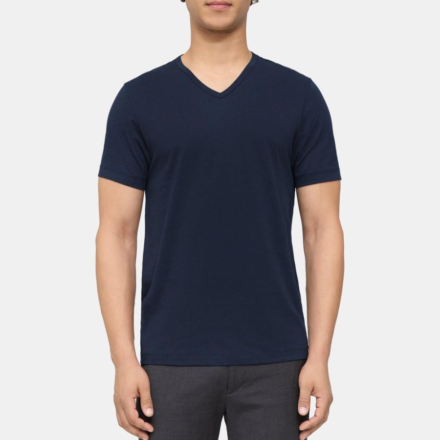 Men Theory Outlet | Relaxed V-Neck Tee In Pima Cotton Eclipse