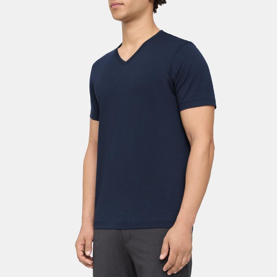 Men Theory Outlet | Relaxed V-Neck Tee In Pima Cotton Eclipse