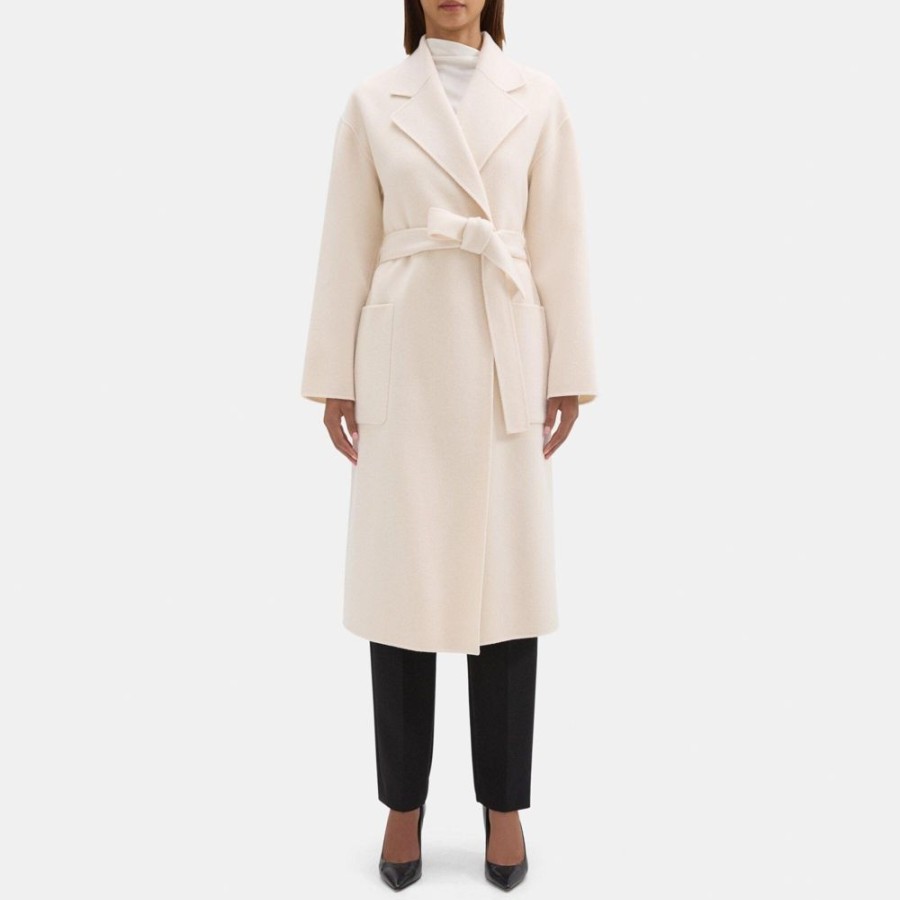 Women Theory Outlet | Robe Coat In Double-Face Wool-Cashmere Wheat