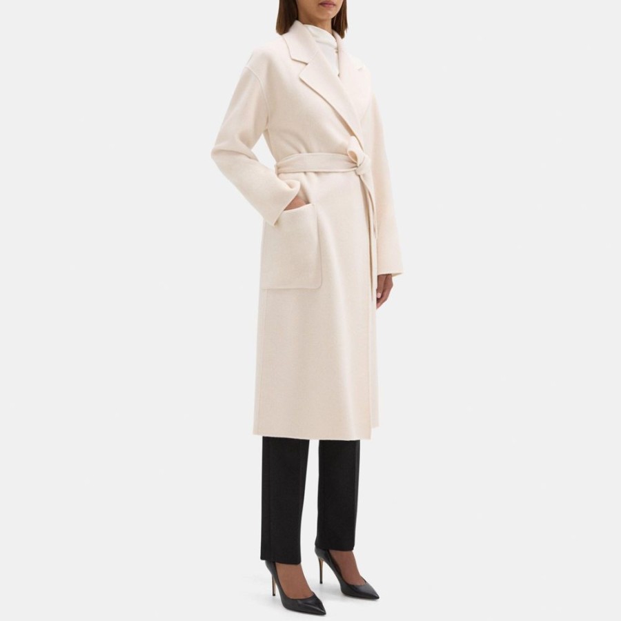 Women Theory Outlet | Robe Coat In Double-Face Wool-Cashmere Wheat