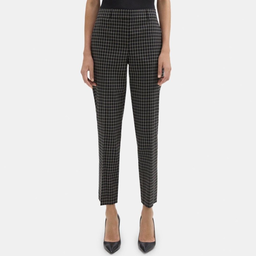 Women Theory Outlet | Classic Crop Pant In Stretch Wool Blend Black Multi