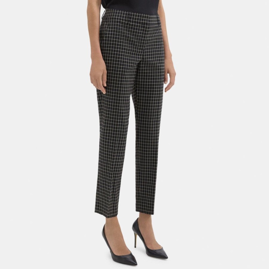 Women Theory Outlet | Classic Crop Pant In Stretch Wool Blend Black Multi