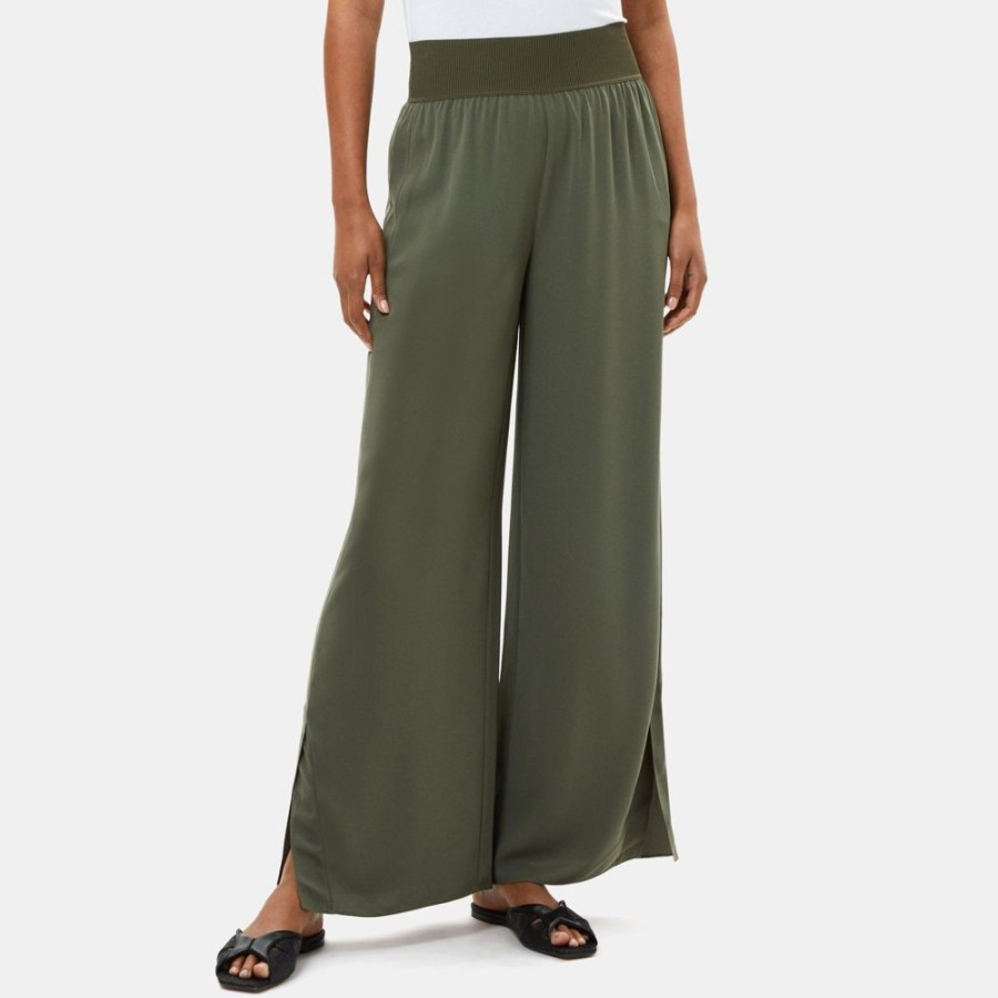 Women Theory Outlet | Slit Wide-Leg Pant In Crepe Forest