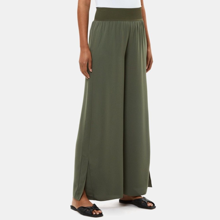 Women Theory Outlet | Slit Wide-Leg Pant In Crepe Forest