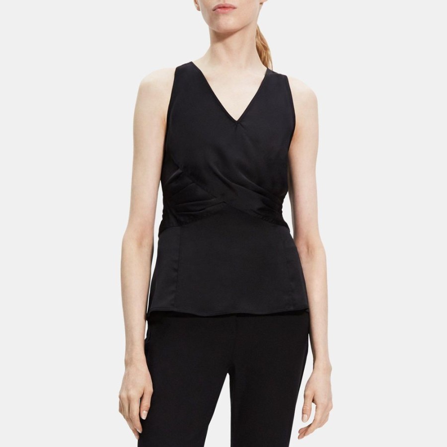 Women Theory Outlet | Twisted Tie Top In Recycled Satin Black