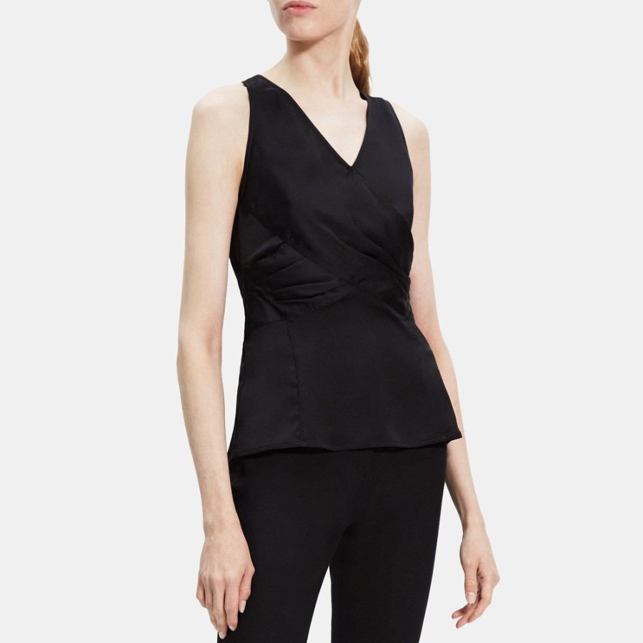 Women Theory Outlet | Twisted Tie Top In Recycled Satin Black