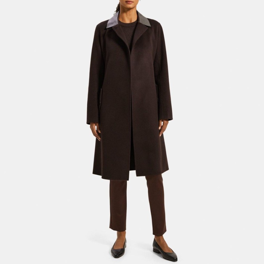 Women Theory Outlet | Relaxed Trench Coat In Double-Face Wool-Cashmere Deep Brown