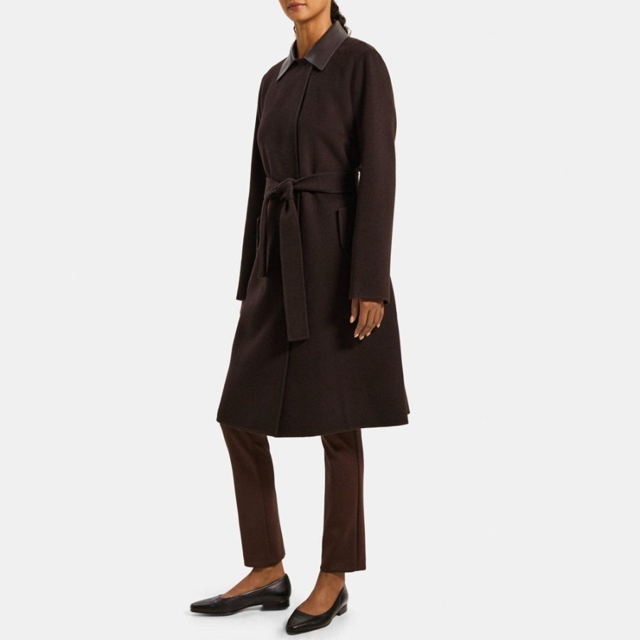 Women Theory Outlet | Relaxed Trench Coat In Double-Face Wool-Cashmere Deep Brown