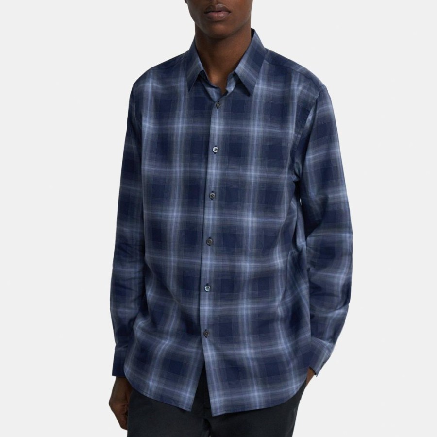 Men Theory Outlet | Standard-Fit Shirt In Cotton Flannel Baltic Multi