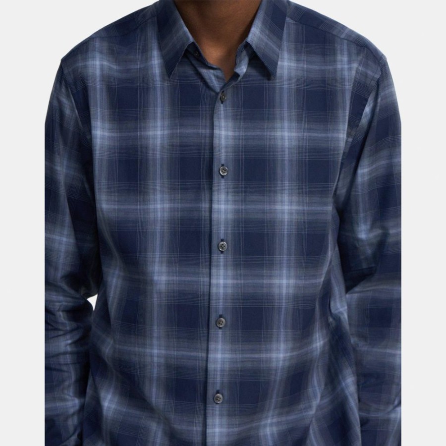 Men Theory Outlet | Standard-Fit Shirt In Cotton Flannel Baltic Multi